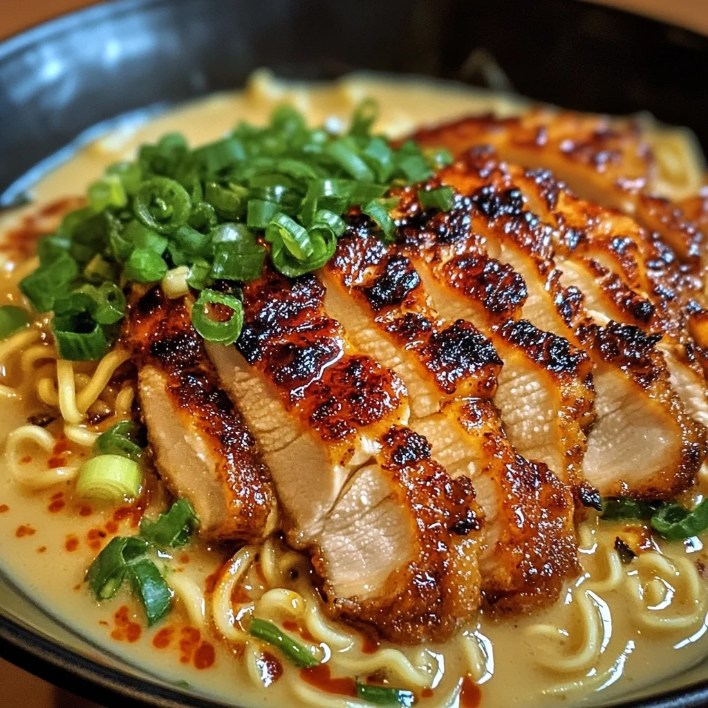 Fiery Chicken Ramen with Creamy Garlic Sauce
