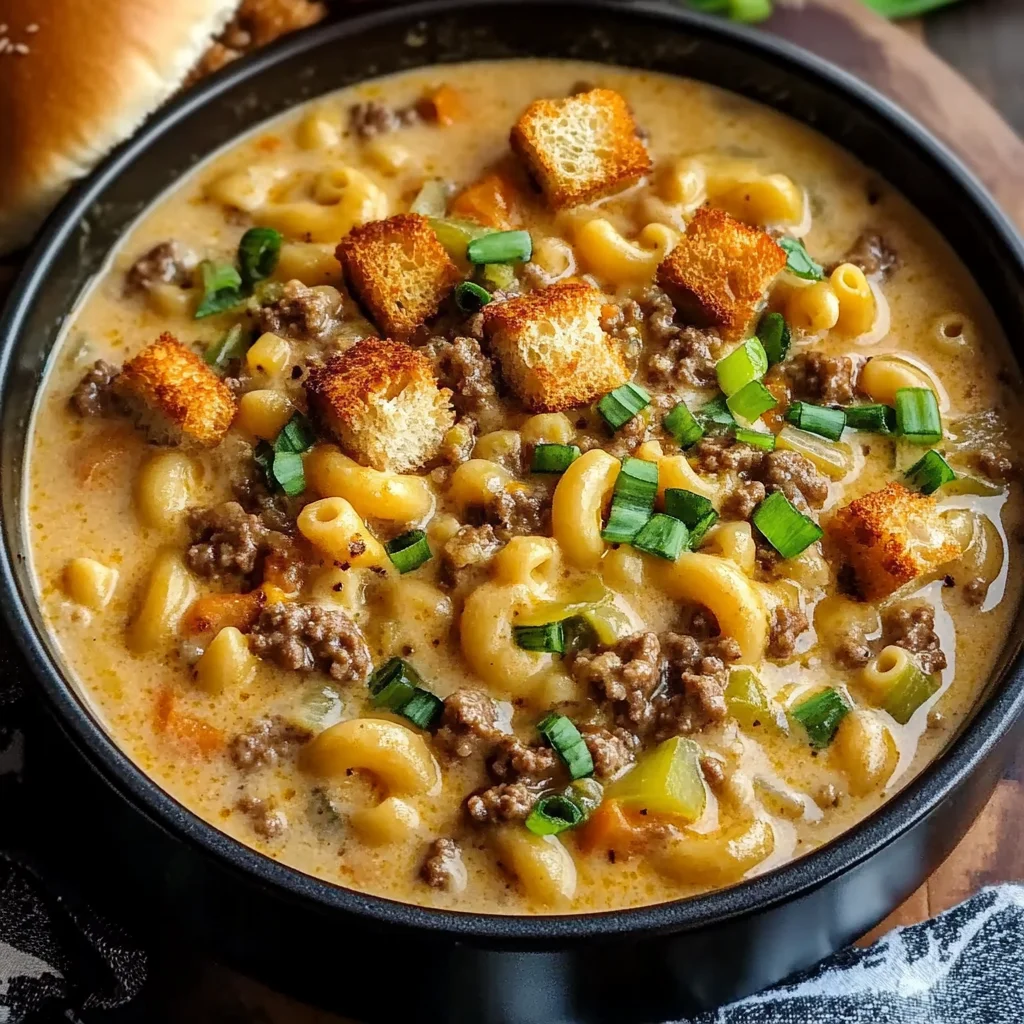 One Pot Macaroni Cheeseburger Soup
