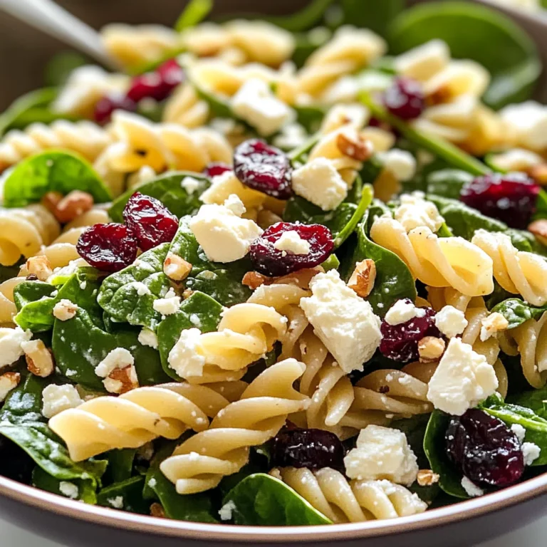 Spinach Pasta Salad with Feta and Cranberries