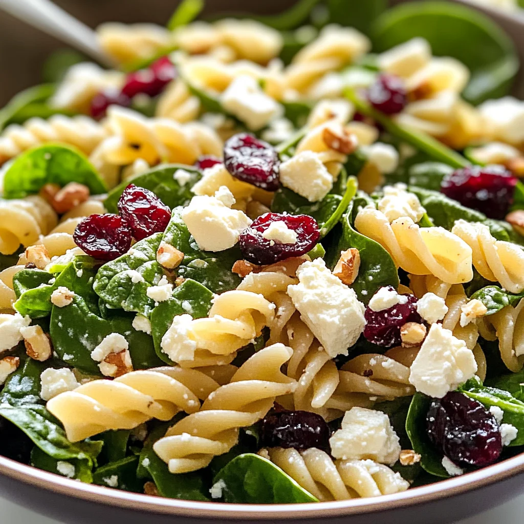 Spinach Pasta Salad with Feta and Cranberries