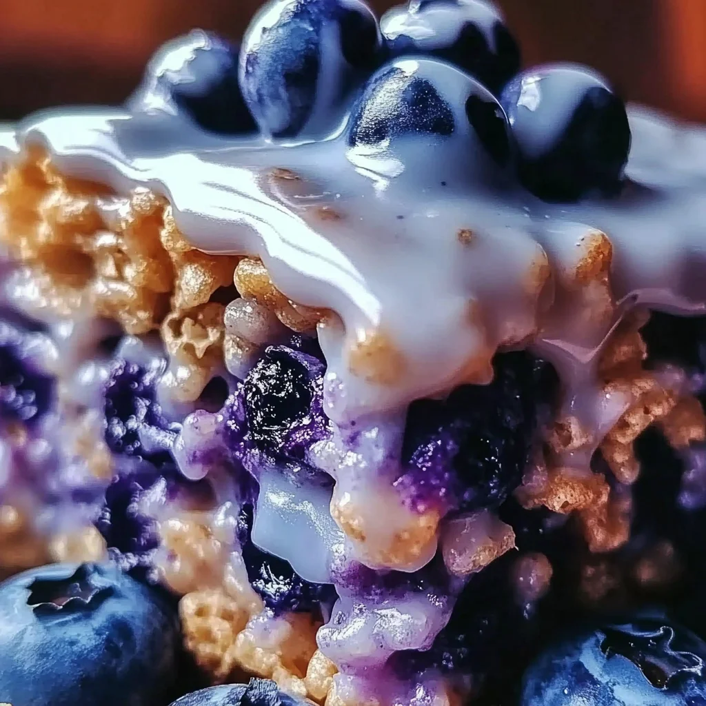Blueberry Rice Krispies Treats with Vanilla Glaze