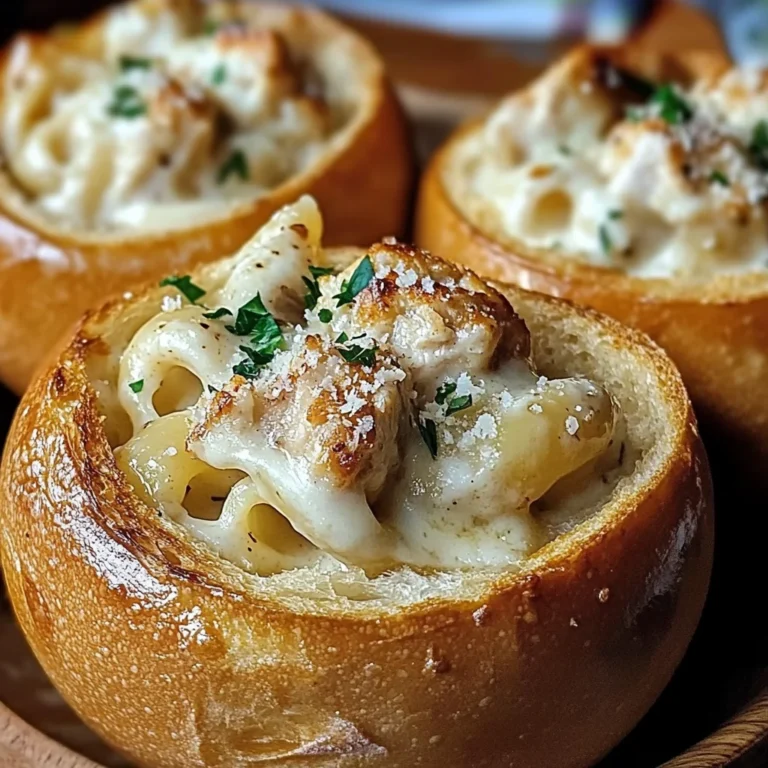 Chicken Alfredo Garlic Bread Bowls