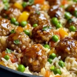Honey Garlic Meatball Rice Bake