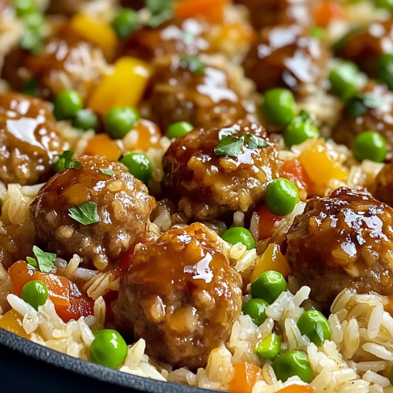 Honey Garlic Meatball Rice Bake