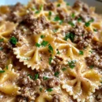 Creamy Parmesan Garlic Beef Bowtie Pasta