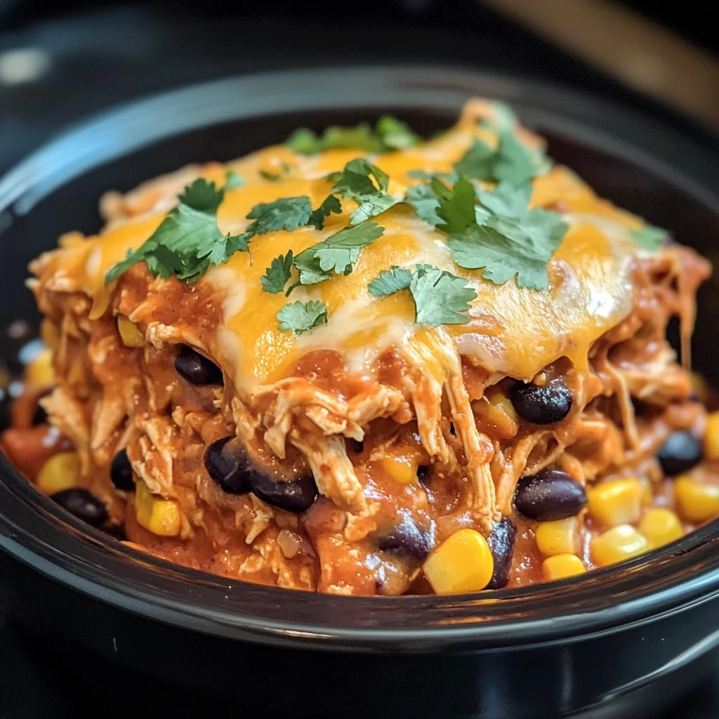 Crockpot Chicken Enchilada Casserole