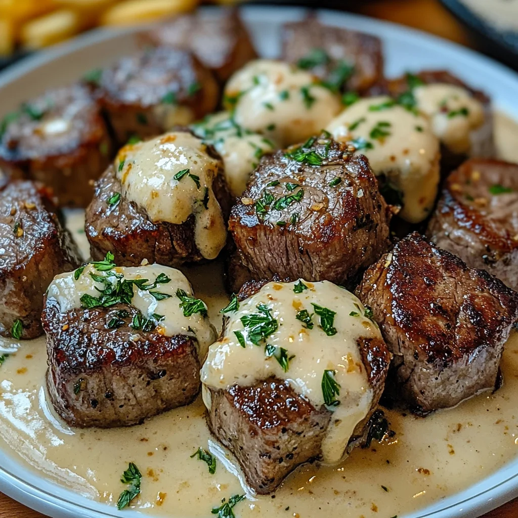 Garlic Butter Steak Bites with a Rich Parmesan Cream Sauce