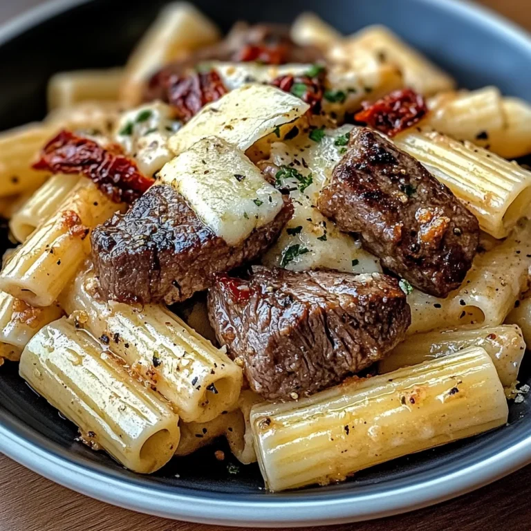 Garlic Butter Steak Tips with Cheesy Rigatoni