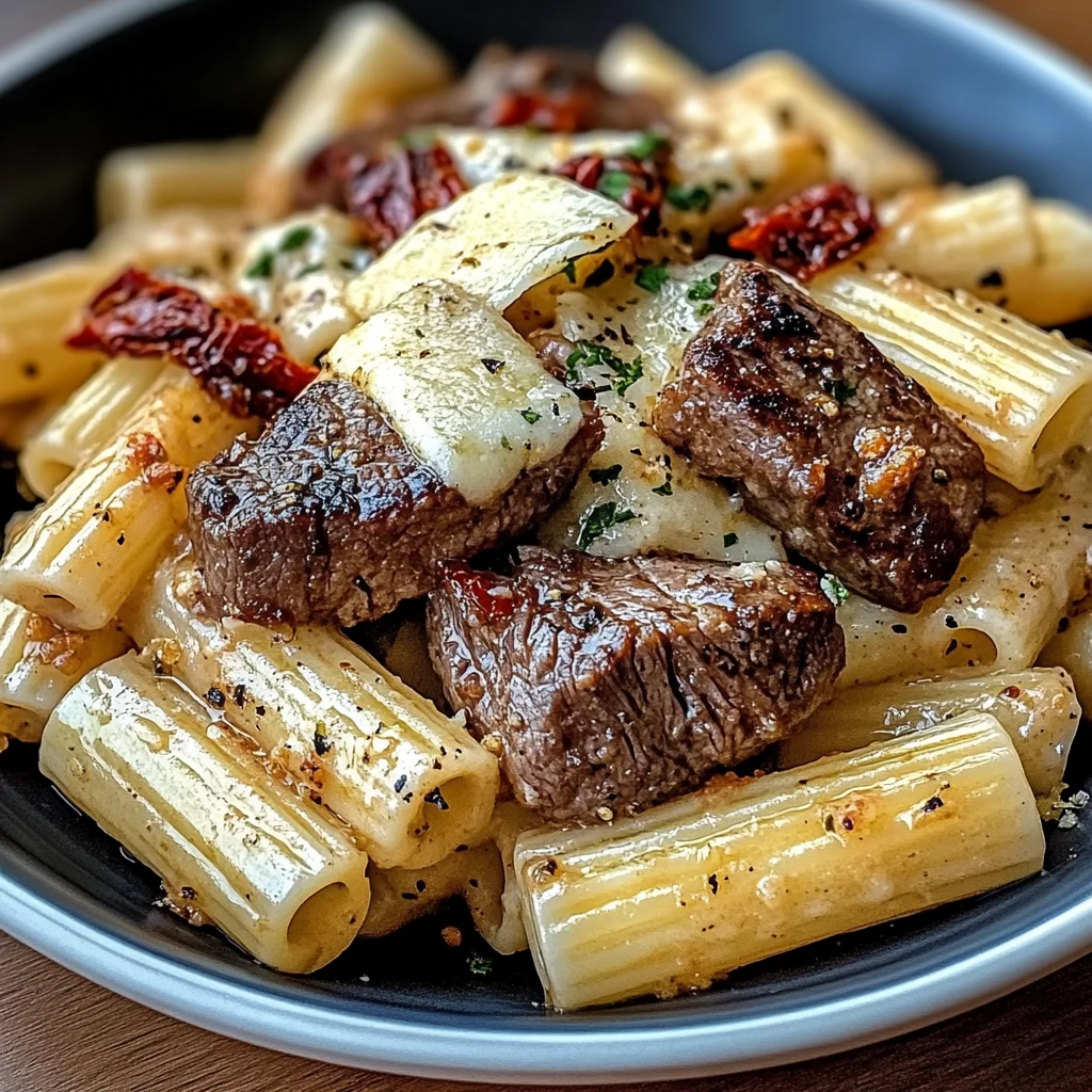 Garlic Butter Steak Tips with Cheesy Rigatoni
