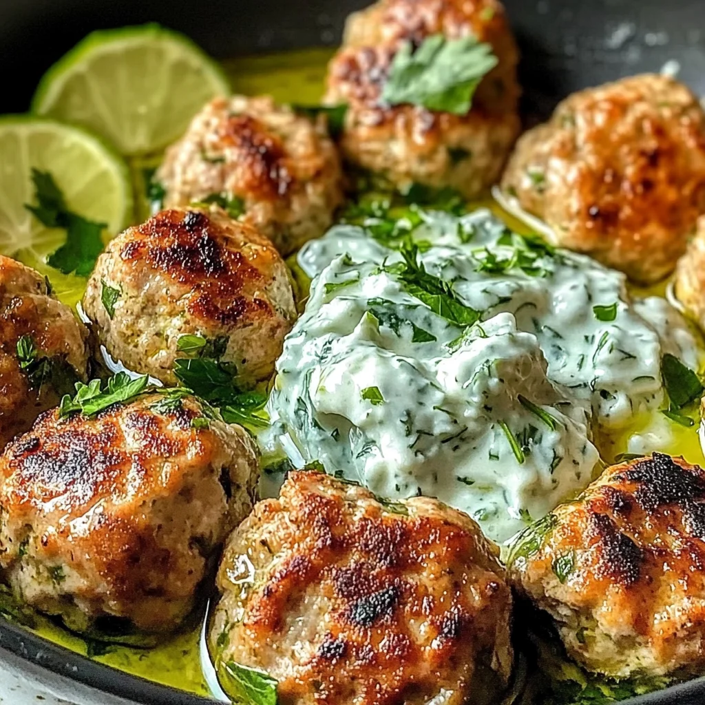 Juicy Greek Chicken Meatballs with Tzatziki