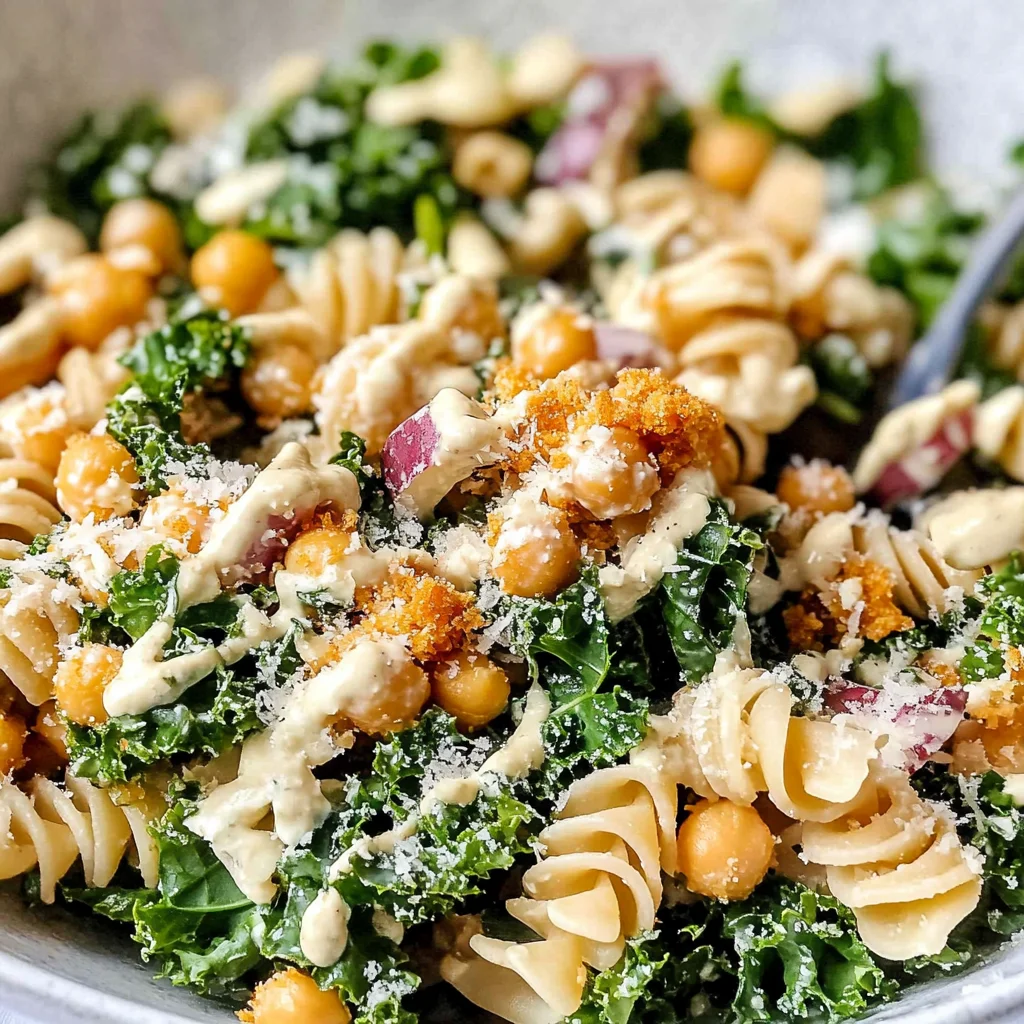 Kale Caesar Pasta Salad