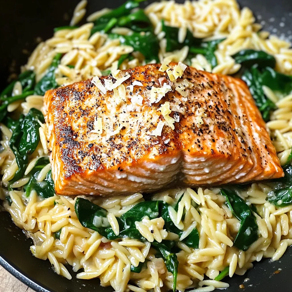One Skillet Salmon with Lemon Orzo