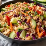 Quick Crispy Rice Salad with Peanut Sesame Dressing - Alrightwithme