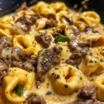 Cheesesteak Tortellini in Creamy Provolone Sauce