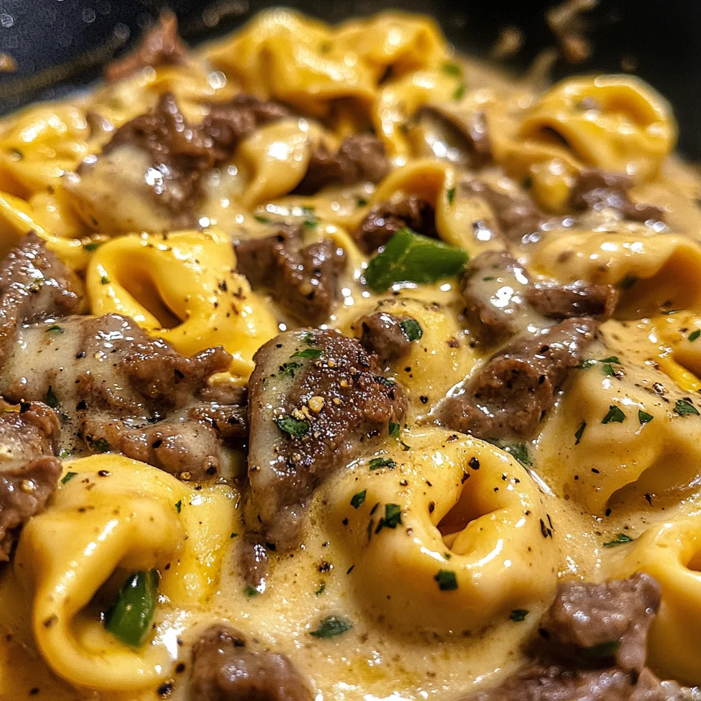 Cheesesteak Tortellini in Creamy Provolone Sauce