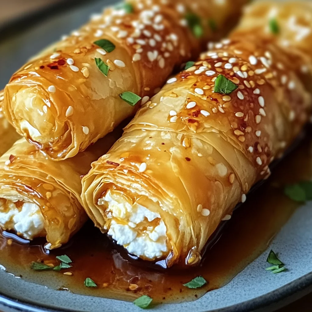Oven Fried Feta Rolls with Chili Honey