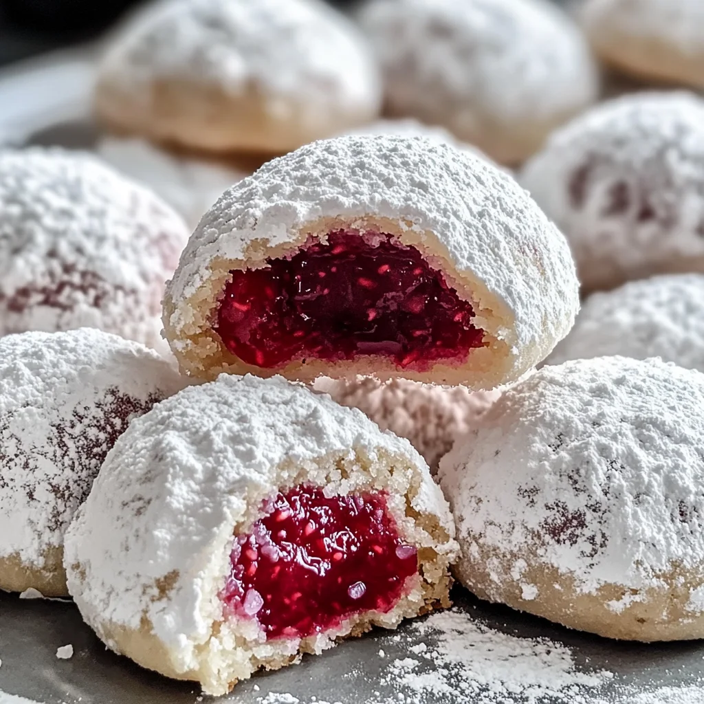 Raspberry-Filled Almond Snowball Cookies