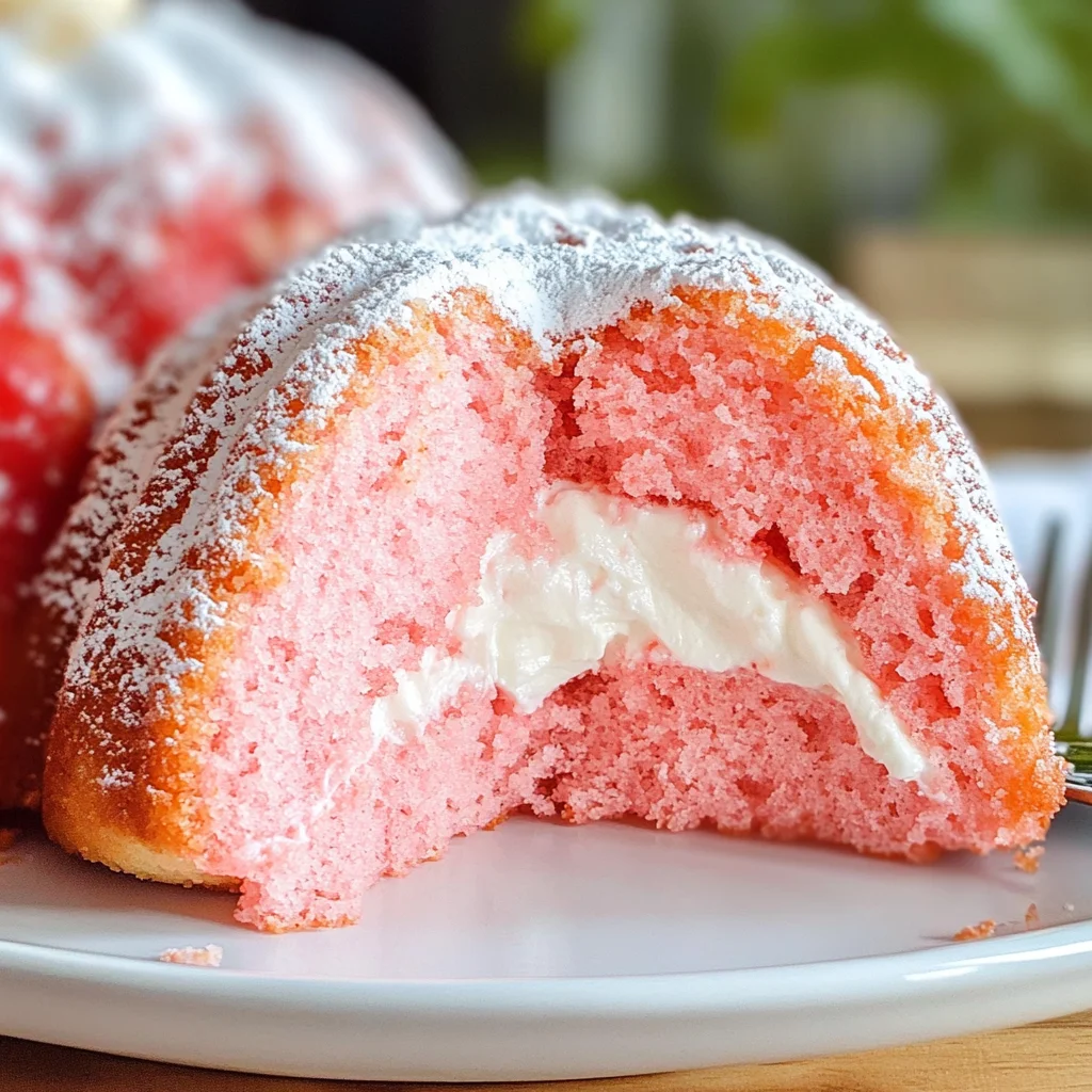 Strawberry Bundt Cake with Marshmallow Cream Filling