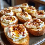 Sweet and Spicy Whipped Feta Crostini with Hot Honey Magic