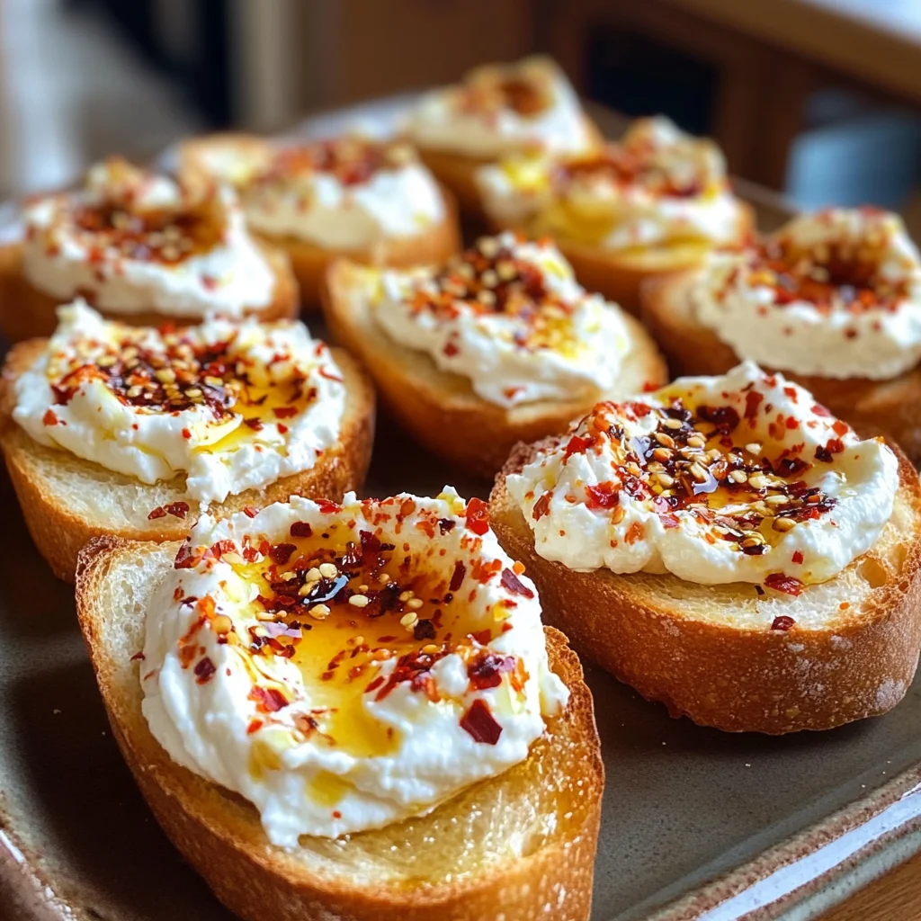 Sweet and Spicy Whipped Feta Crostini with Hot Honey Magic